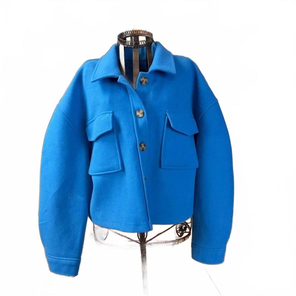 NEW LOVE TREE women's cropped button down jacket in azure